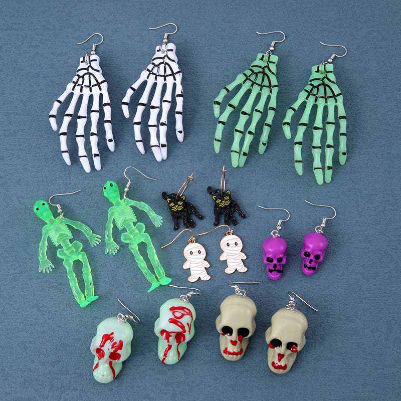Wholesale Halloween Exaggerated Skeleton Spider Web Pumpkin Earrings